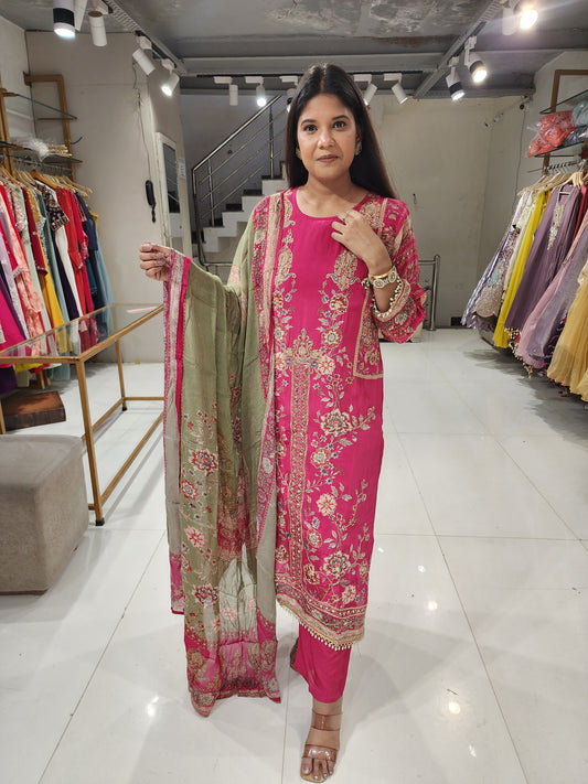 Digital print crepe straight cut suit