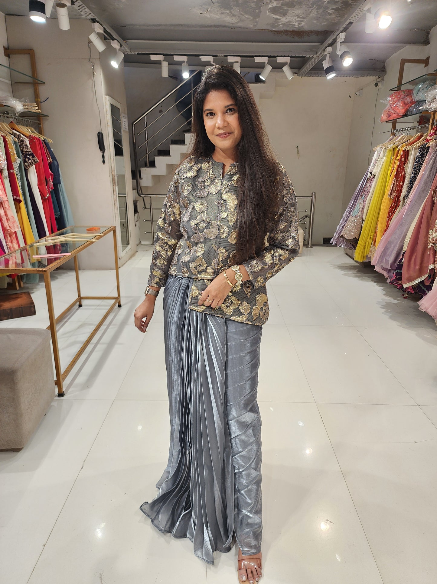 Grey pleated co-ord set