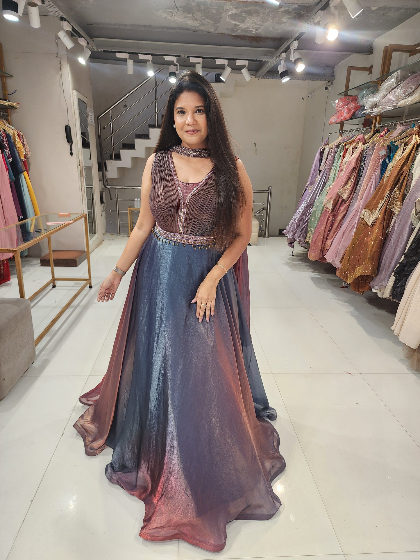 Ombre shade organza maxi gown(seperate sleeves available)