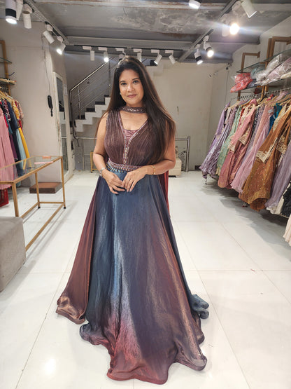 Ombre shade organza maxi gown(seperate sleeves available)