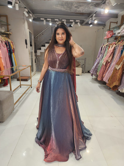 Ombre shade organza maxi gown(seperate sleeves available)