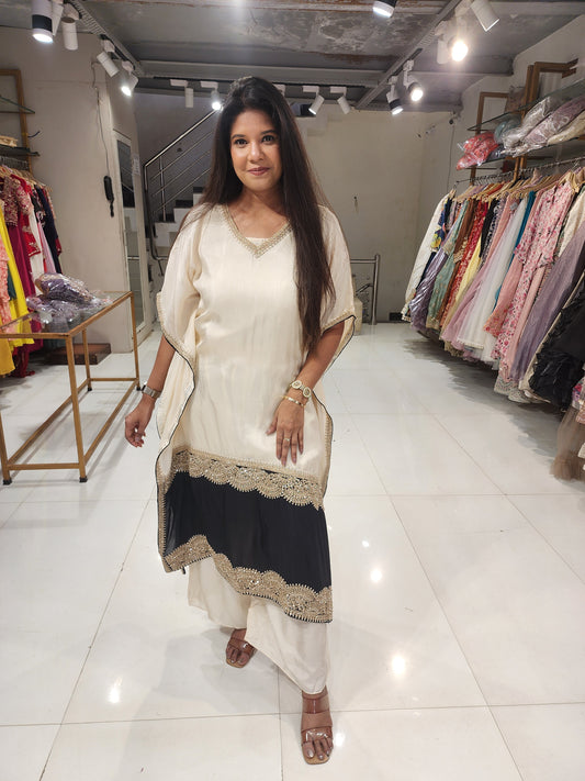 Designer black n beige combination kaftan suit