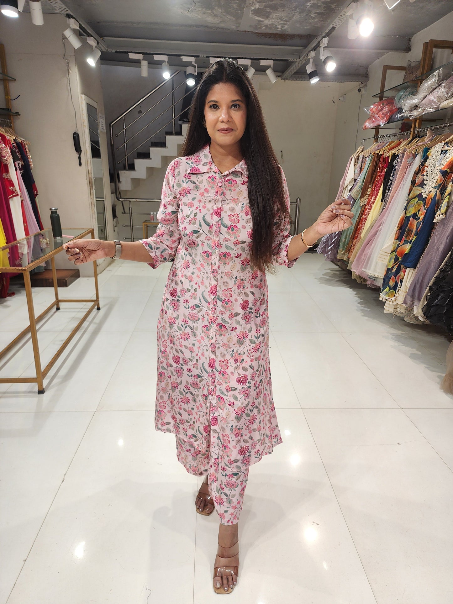 Floral print crepe long co-ord set