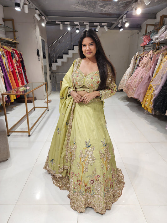 Flamingo green lehenga set