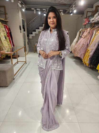 Lavender long blouse drape saree