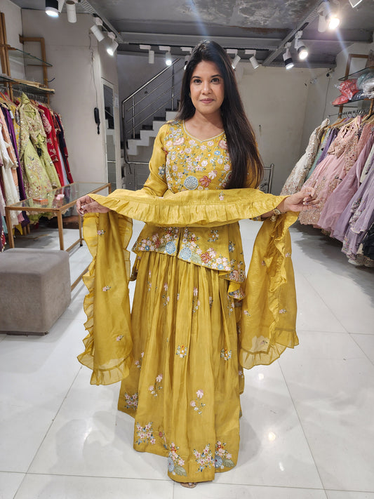 Floral peplum embroided skirt dress