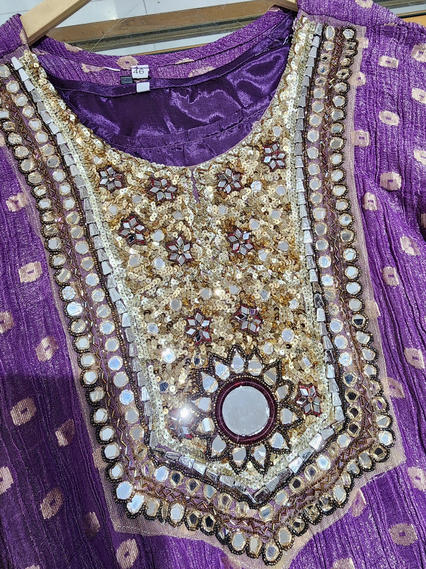 Purple mirror work choga set