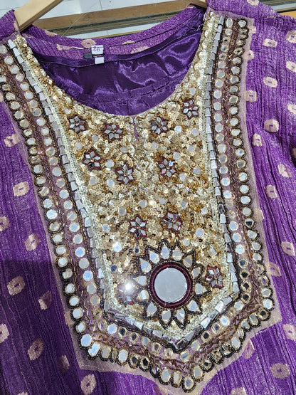 Purple mirror work choga set