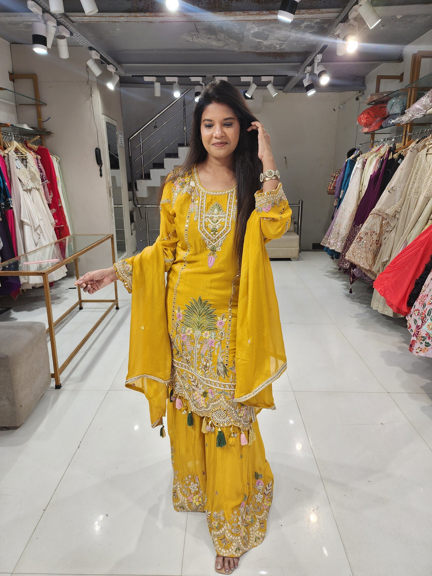 Turmeric yellow sharara suit