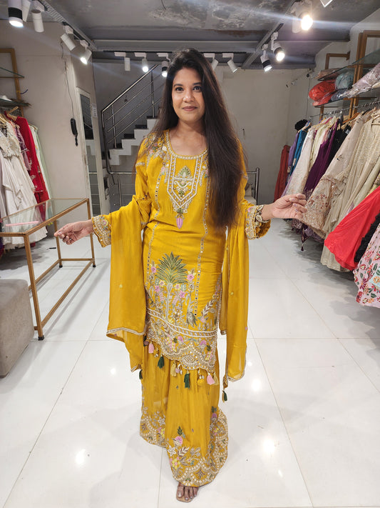 Turmeric yellow sharara suit