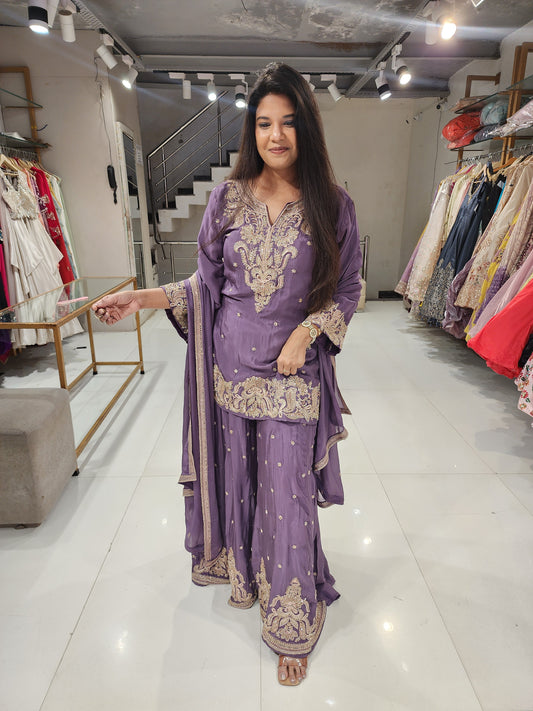 Purple embellished royal sharara suit