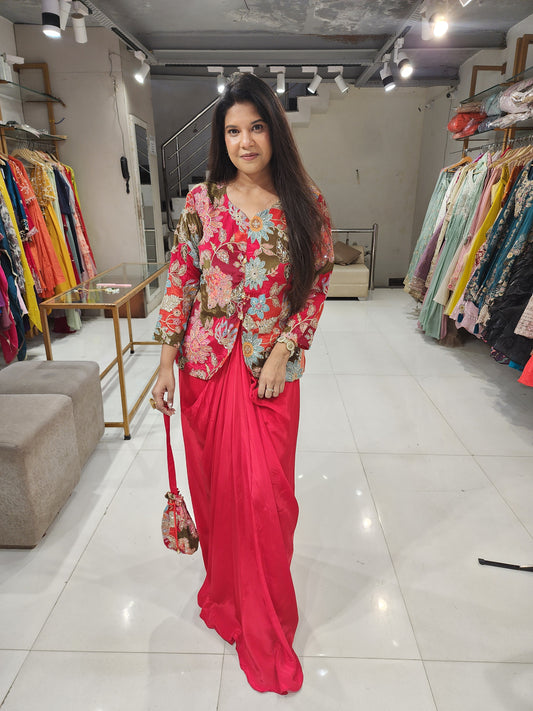 Blood red crepe cowl potli dress