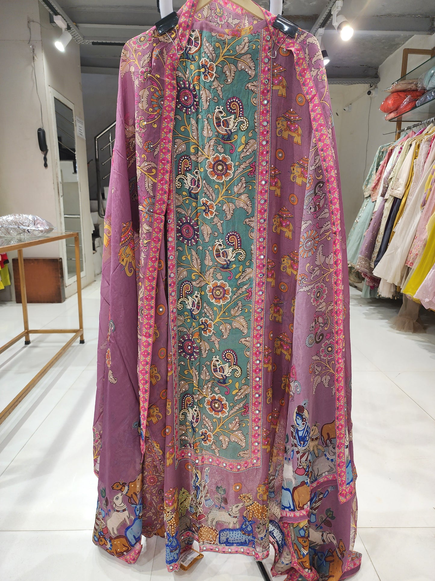 Organza kalamkari kanha suit
