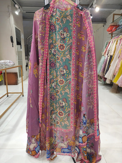 Organza kalamkari kanha suit