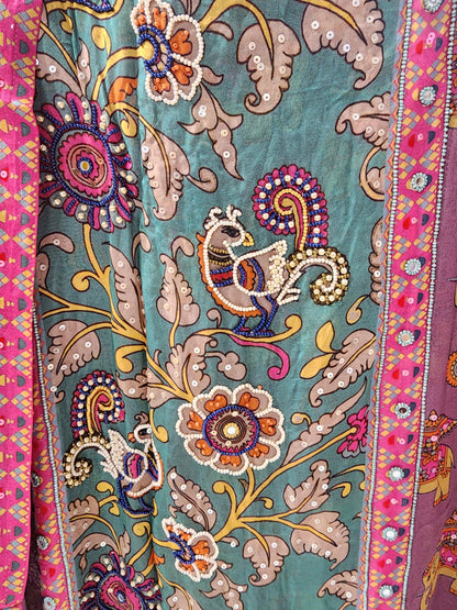 Organza kalamkari kanha suit