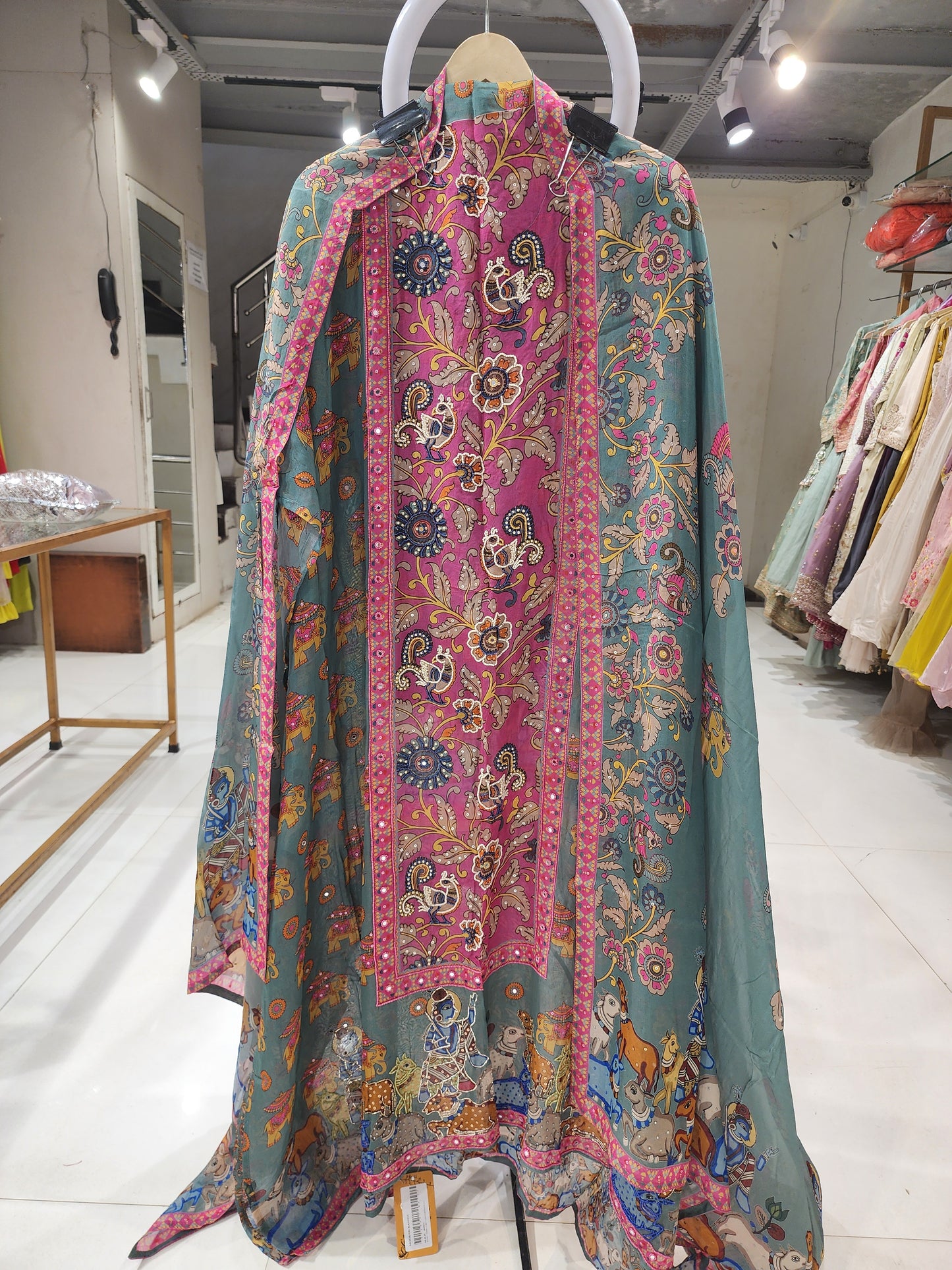 Unstitched organza kanha suit