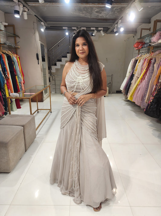 Champagne pearl fishcut lehenga set