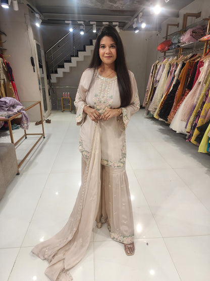 Apple cut chinon sharara suit