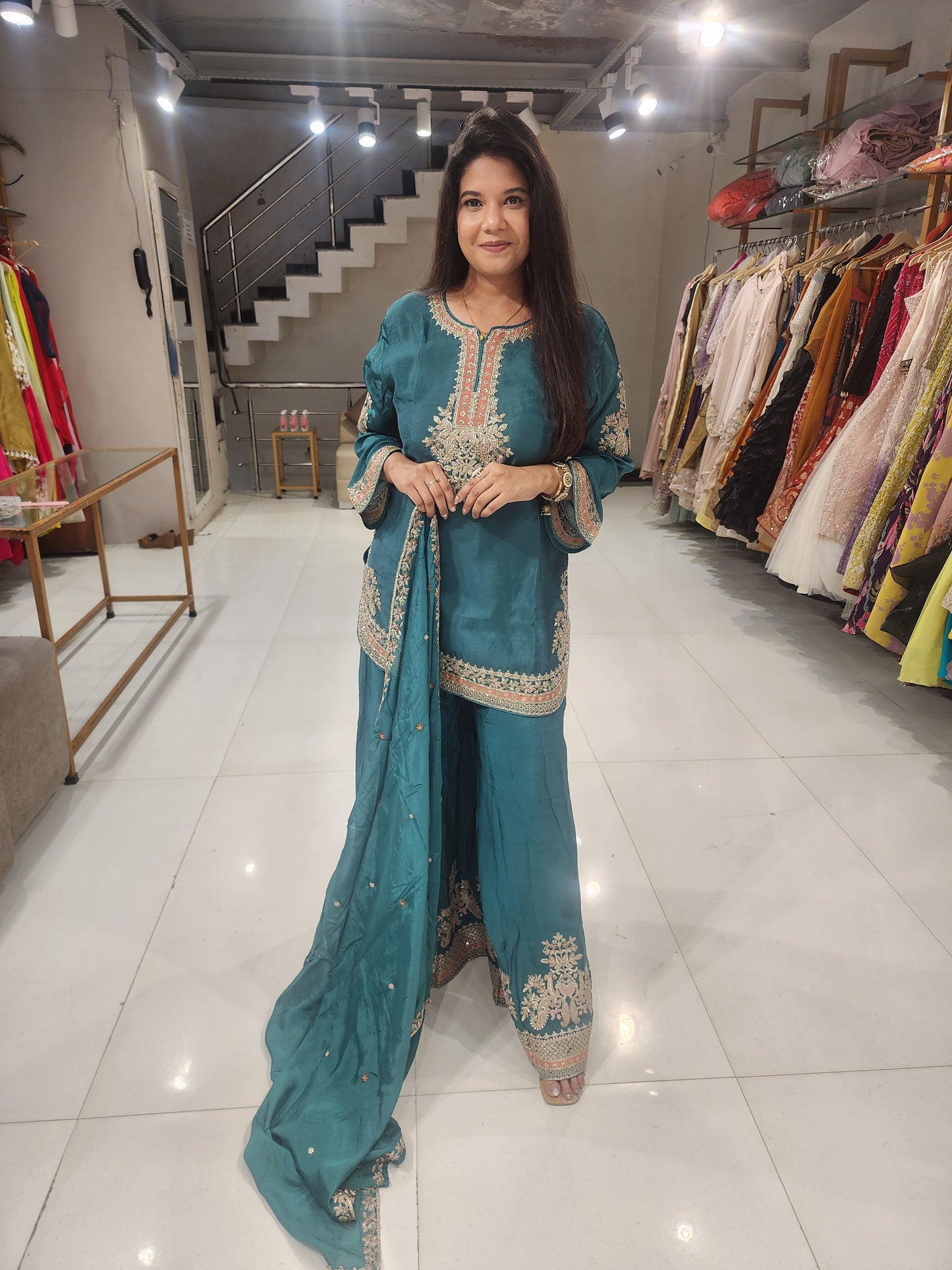 Apple cut chinon sharara suit