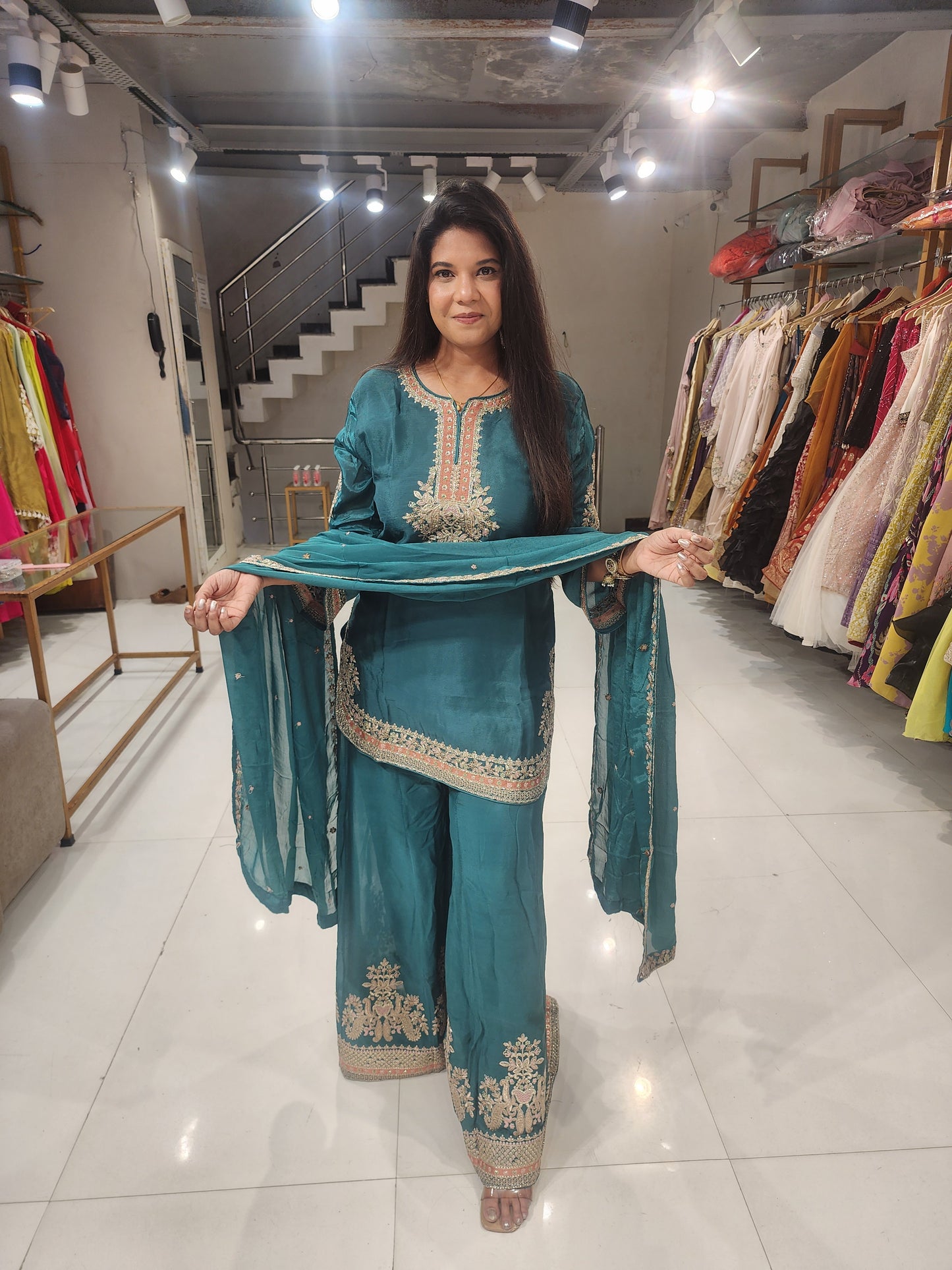 Apple cut chinon sharara suit