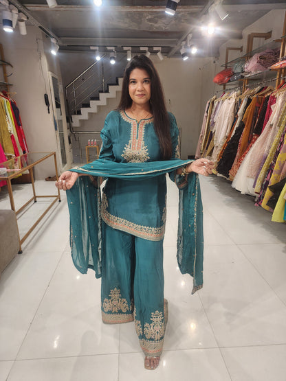 Apple cut chinon sharara suit