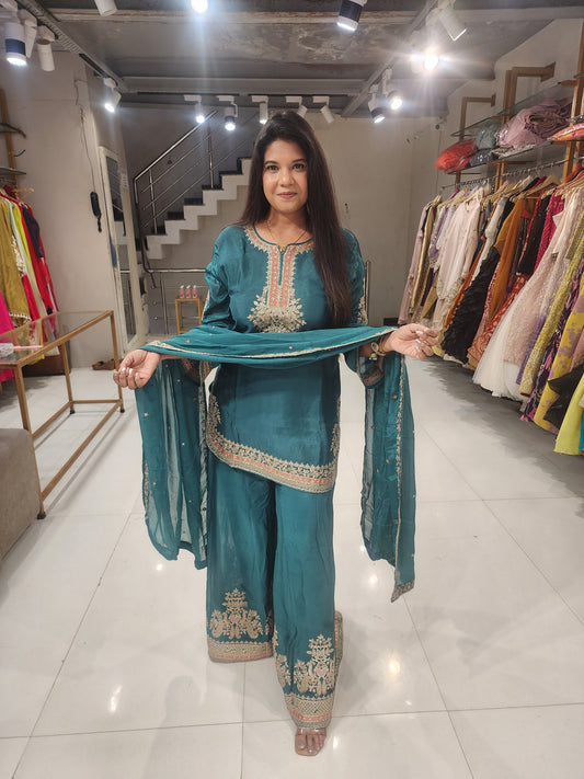 Apple cut chinon sharara suit