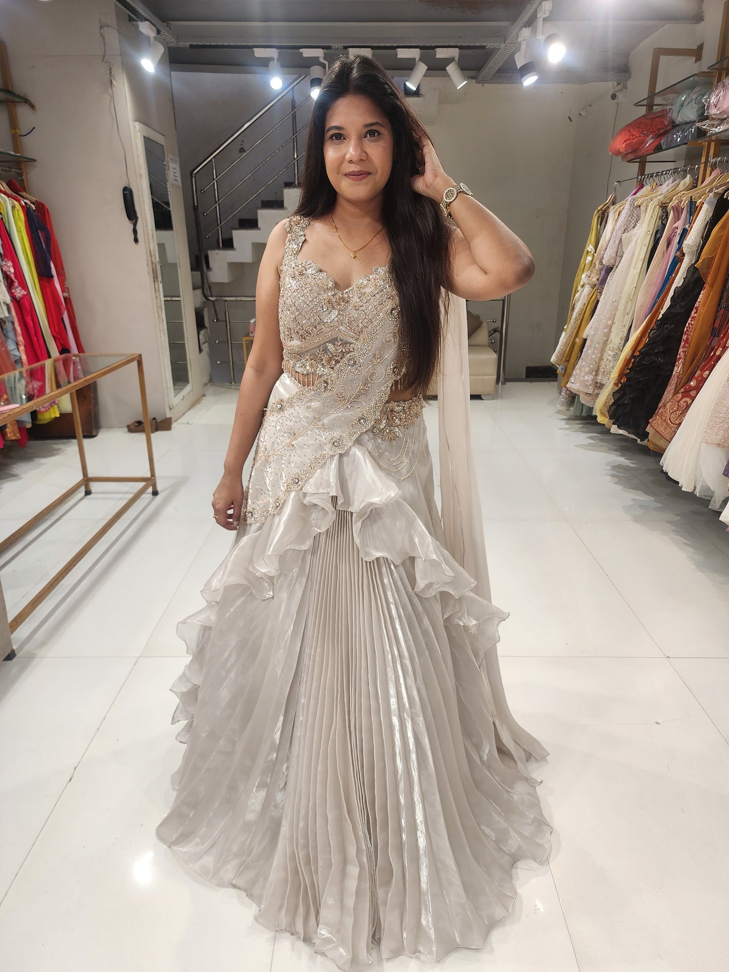 Mahima ivory jimmy choo drape lehenga