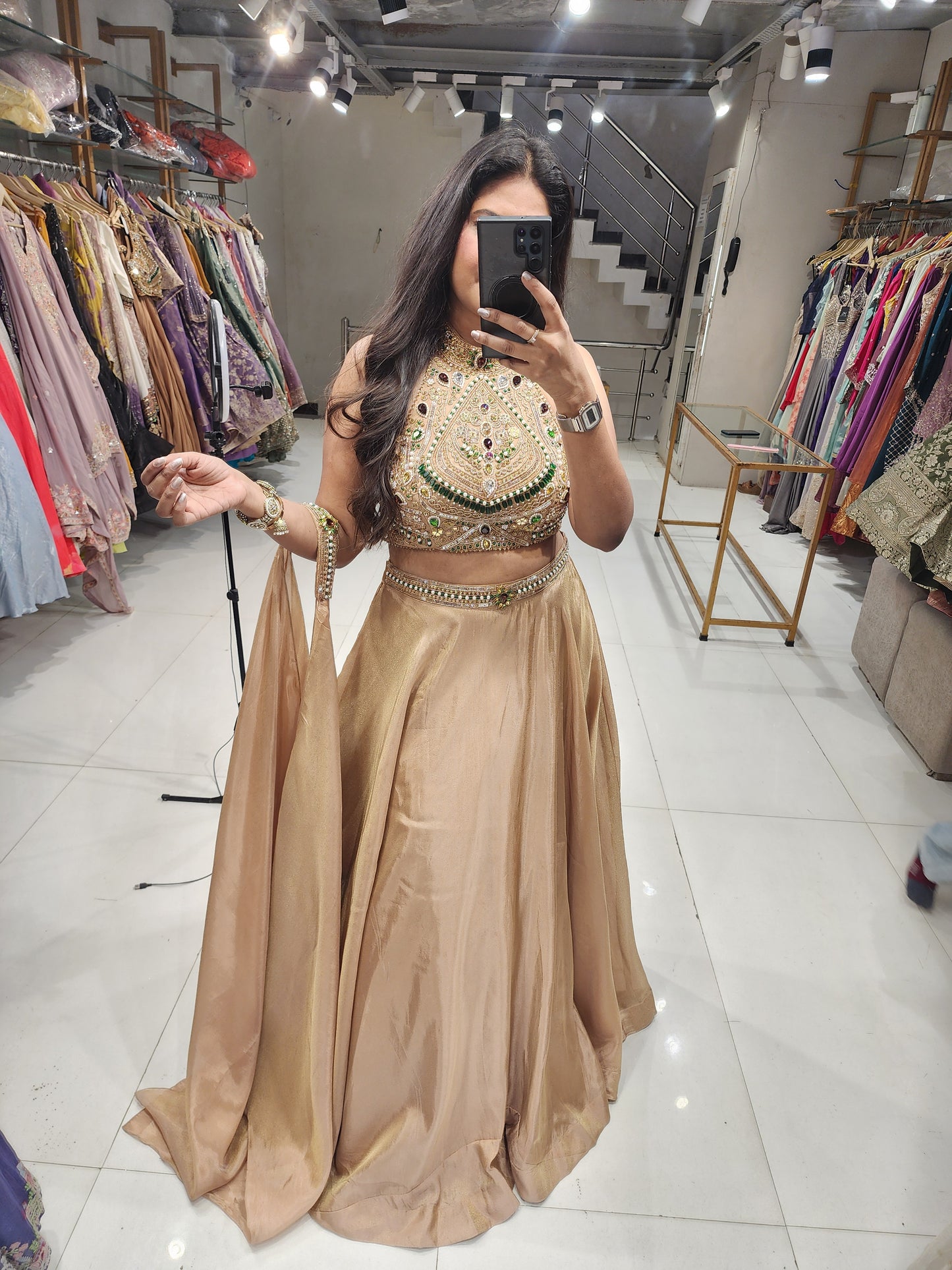 Emerald halter neck lehenga set