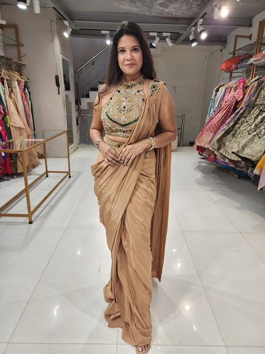 Emerald halter neck saree