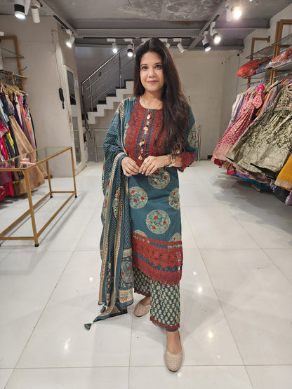 Cotton schiffly straight cut suit