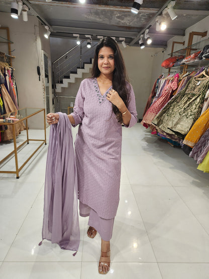 Schiffly lilac straight suit