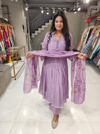 Lavender anarkali airport look suit