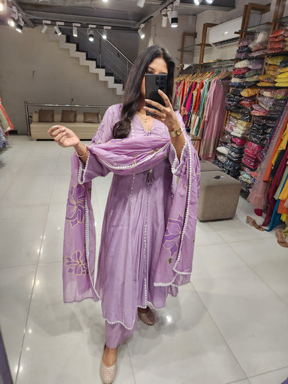Lavender anarkali airport look suit