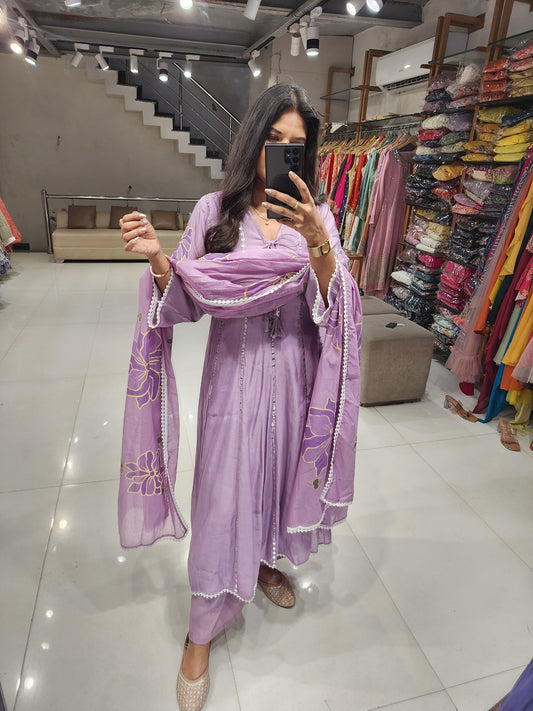 Lavender anarkali airport look suit