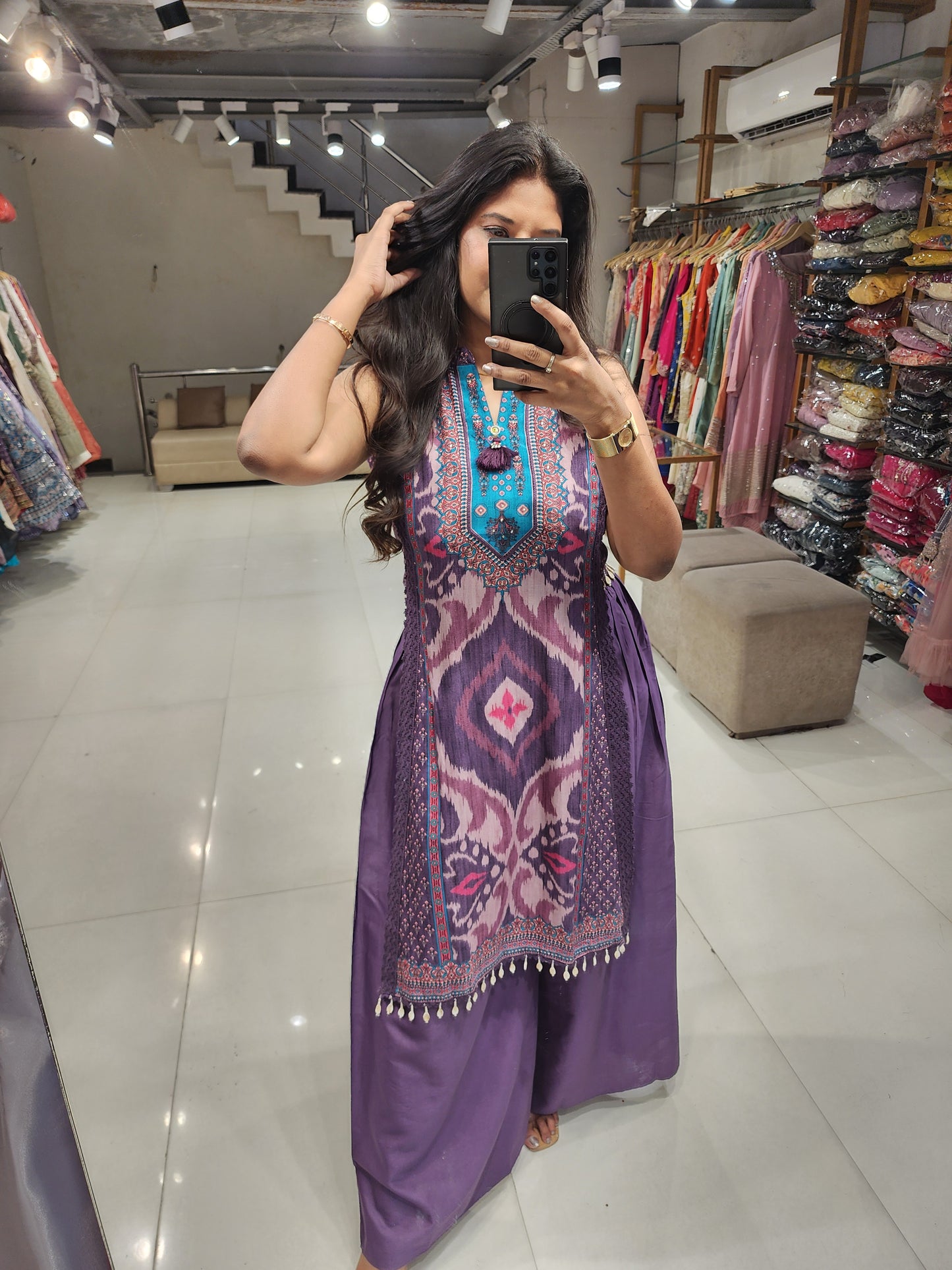 Ikkat purple co-ord set
