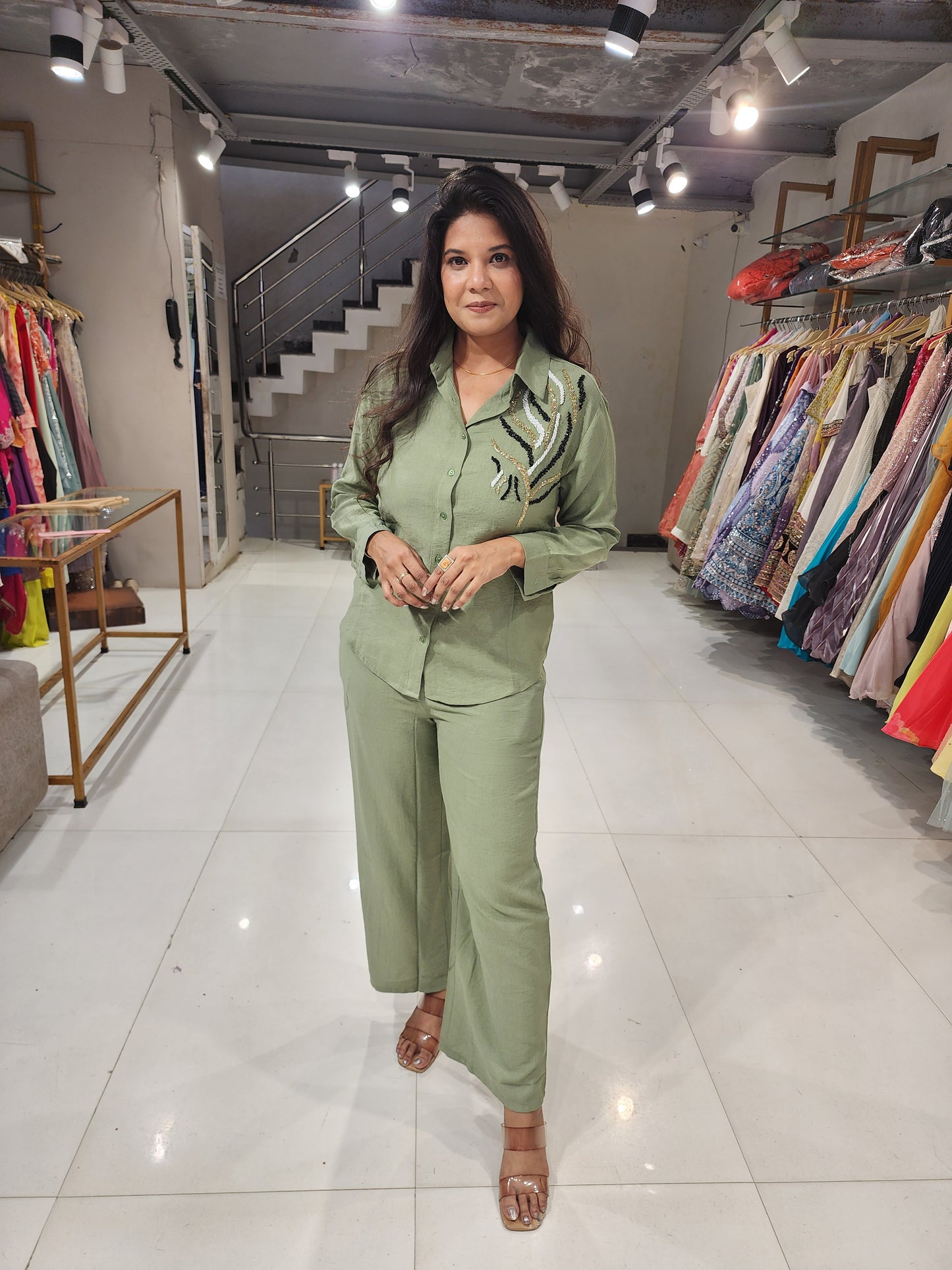 Green banana crepe co-ord set