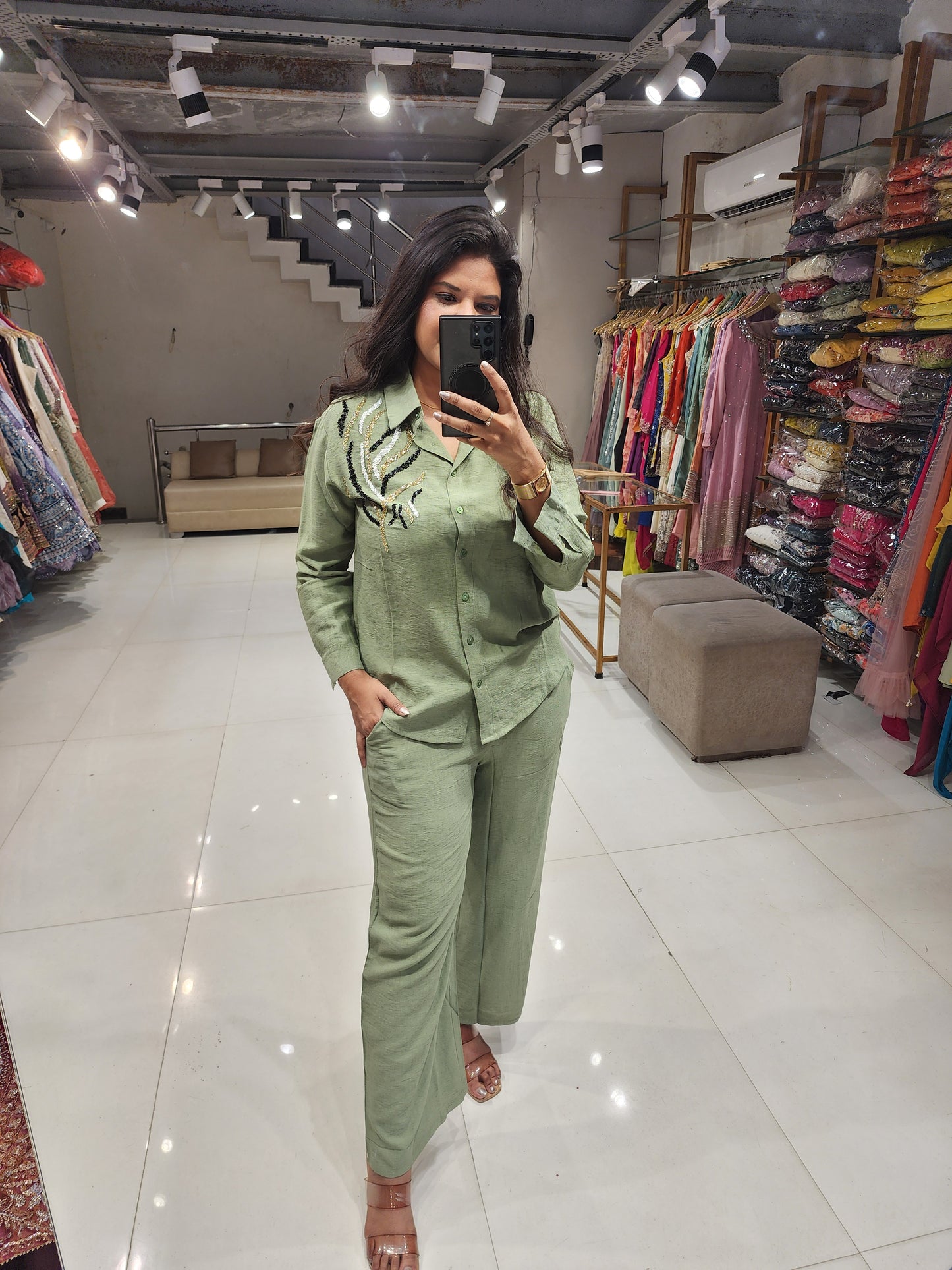 Green banana crepe co-ord set