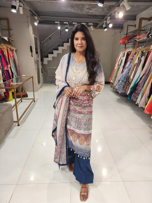 Mull cotton straight cut suit