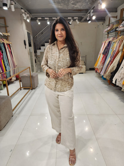Linen embroided shirt co-ord set
