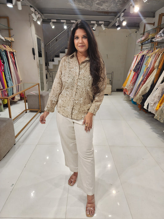 Linen embroided shirt co-ord set