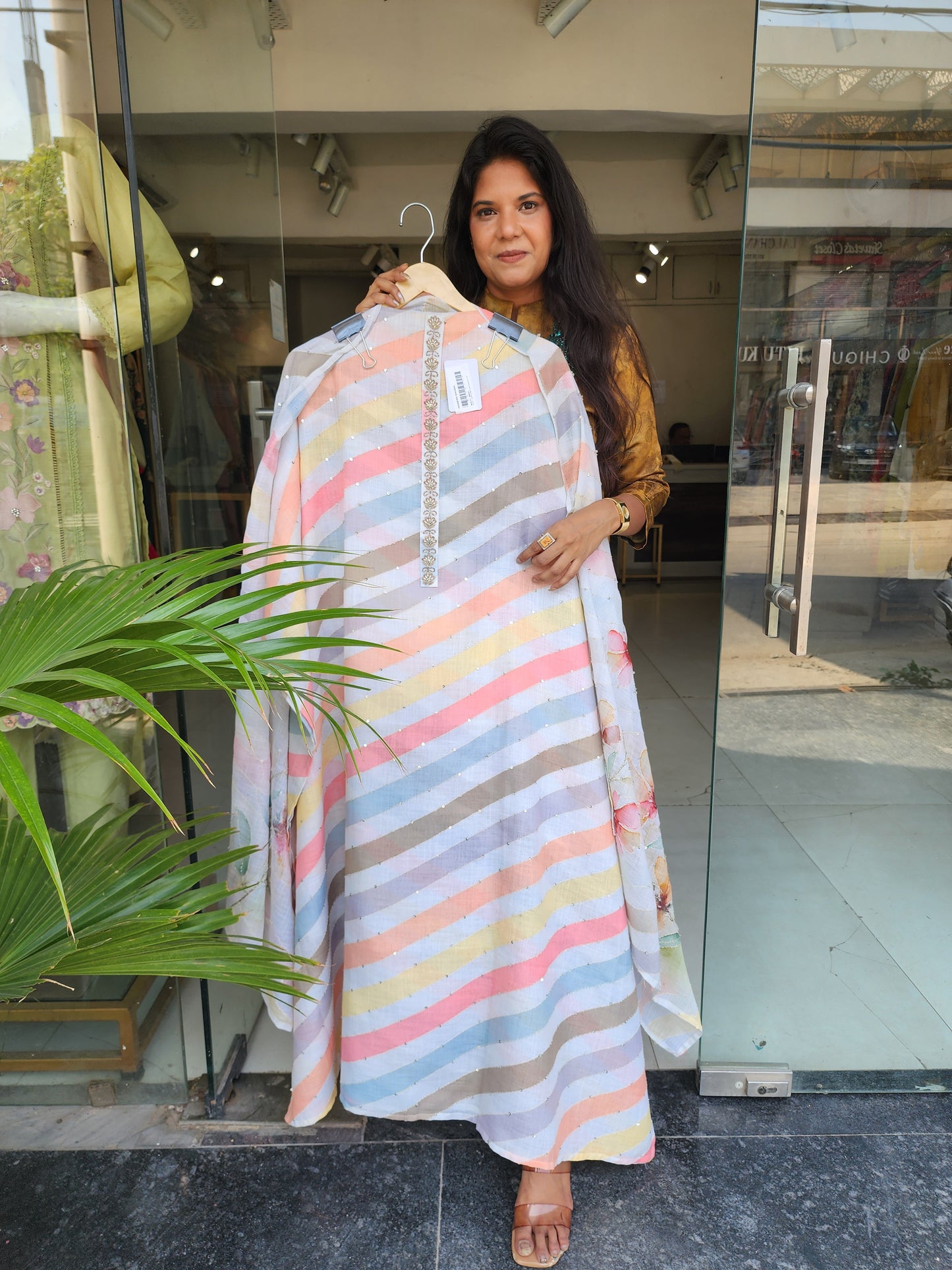 Mull chanderi rainbow unstitched suit