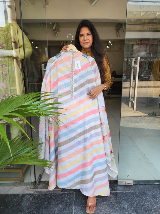 Mull chanderi rainbow unstitched suit