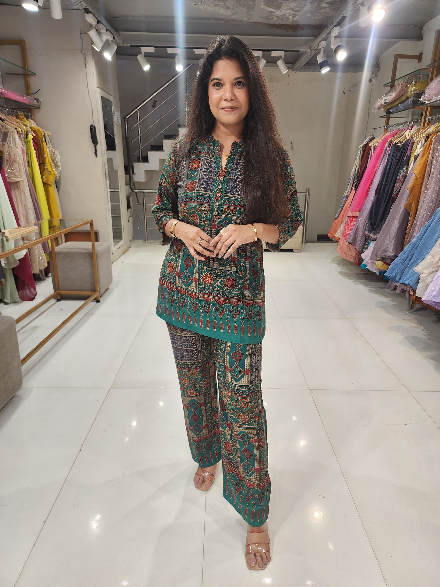 Printed gajji cotton co-ord set