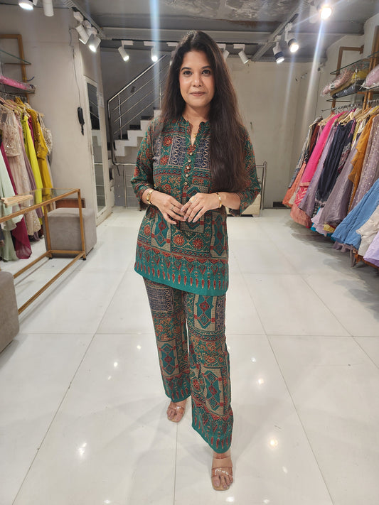 Printed gajji cotton co-ord set