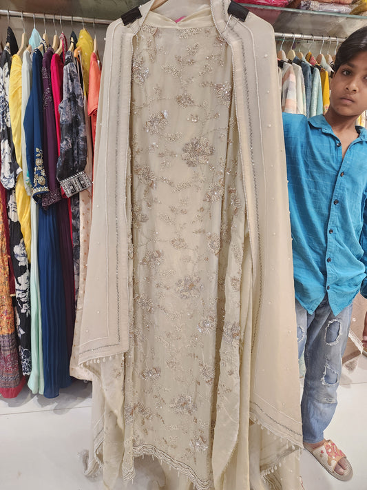 Pure shimmer tissue handwork unstitched suit