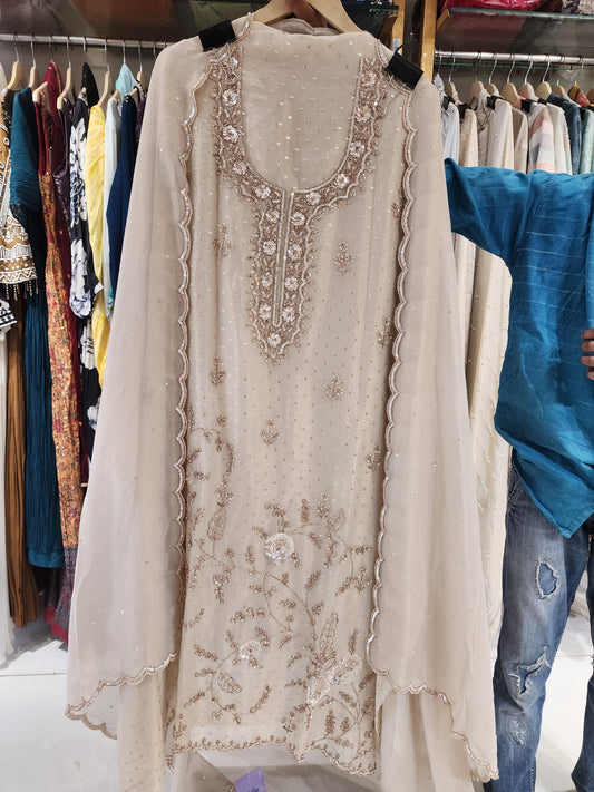Pure organza tissue handwork unstitched suit