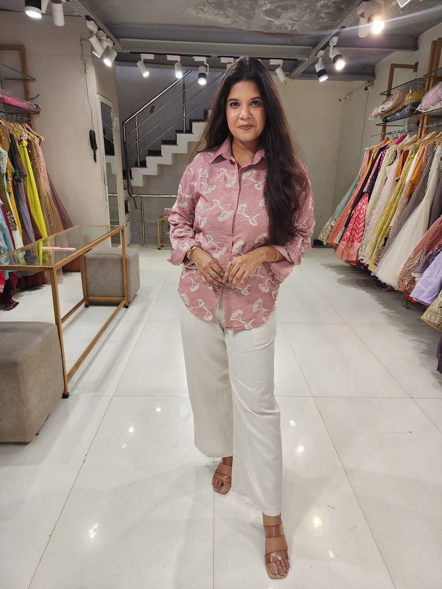 Nude pink shirt with linen pant