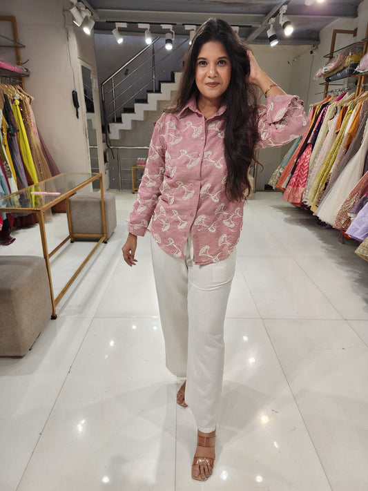 Nude pink shirt with linen pant