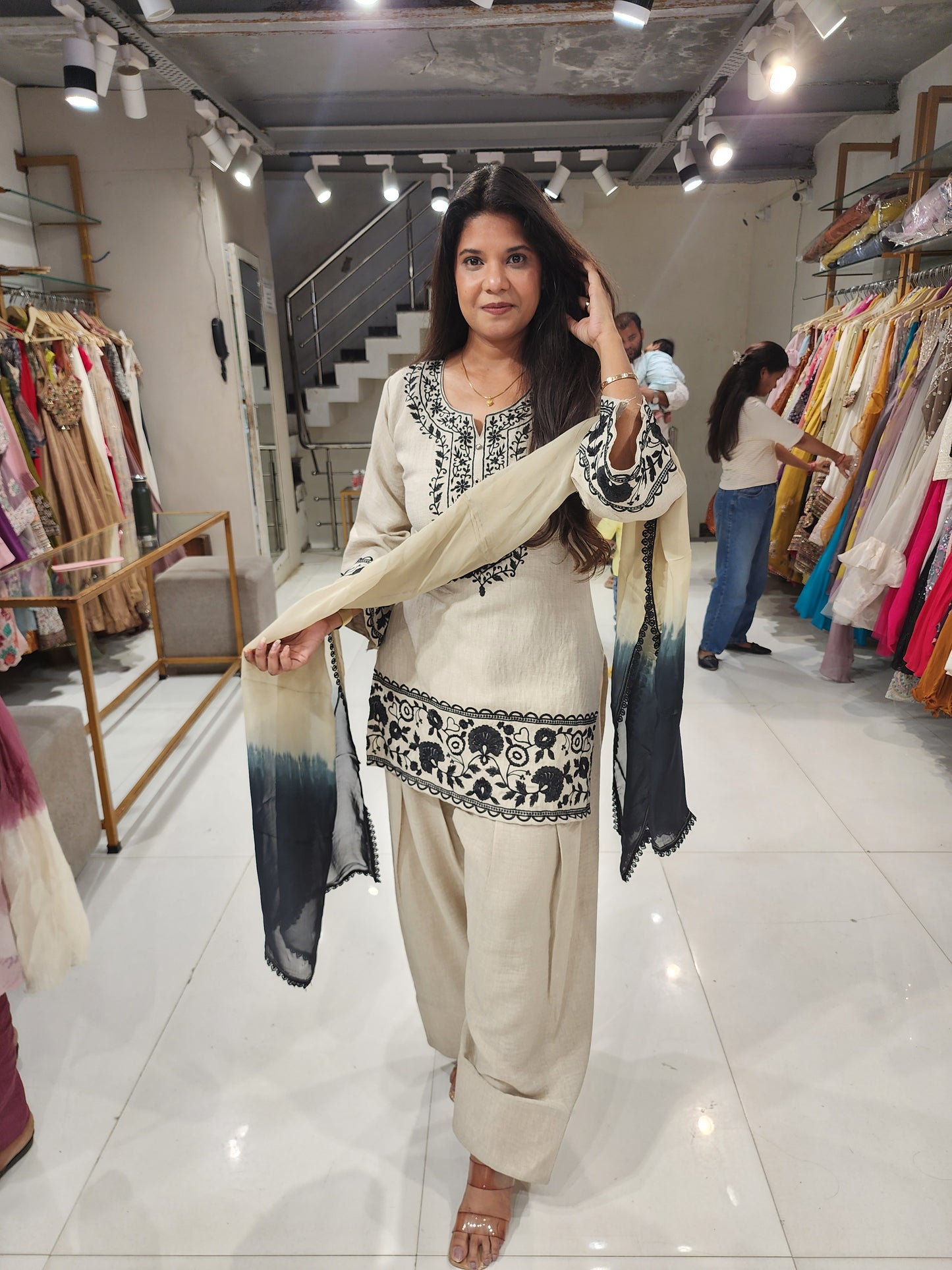 Beige banana cotton farshi salwar suit