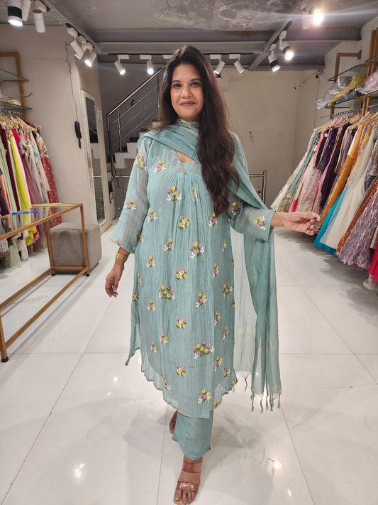 Mull cotton a line embroided suit